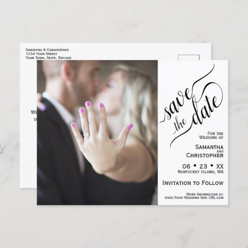 White Wedding Save the Date Photo  Calligraphy Announcement Postcard