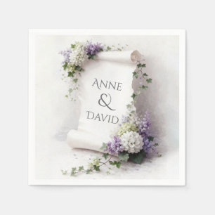 White Wedding Scroll with Floral Border Napkins