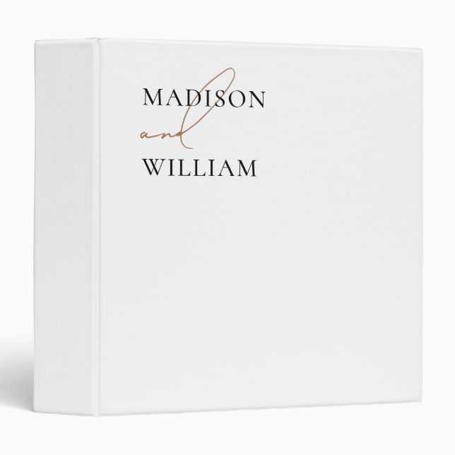 White Wedding Simple Personalized 3 Ring Binder (Front/Spine)