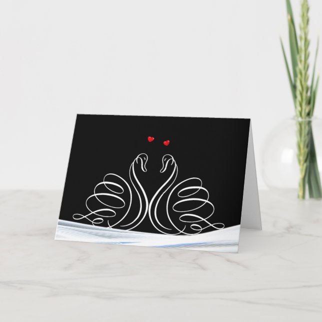 White Wedding Swans On Black Card (Front)