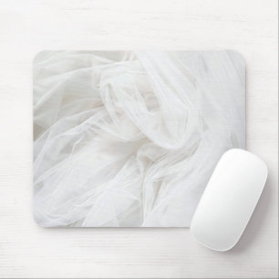 White Wedding Tulle Textile Background Mouse Pad