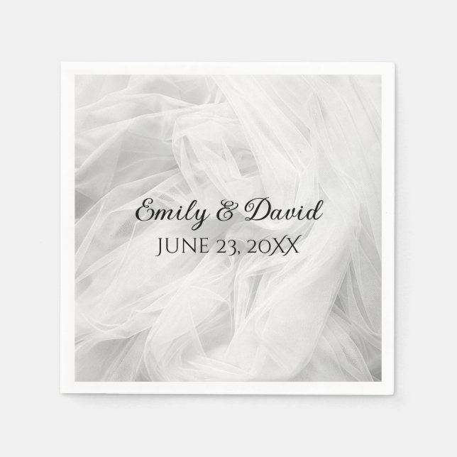 White Wedding Tulle with Names Napkins (Front)