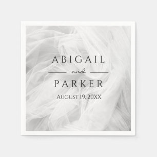 White Wedding Tulle with Newlywed Names Napkins