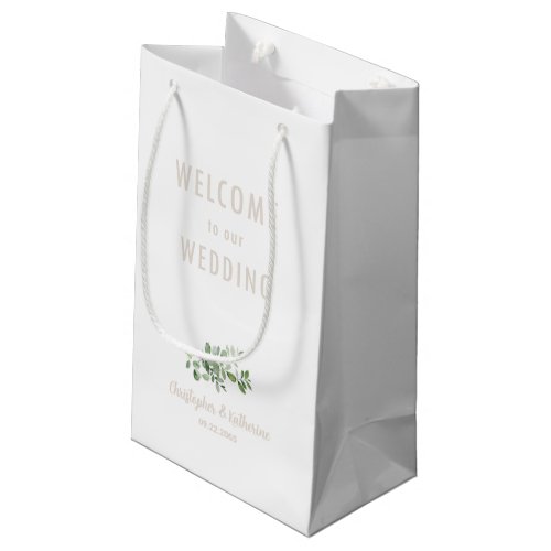 White Wedding Welcome Favor Beige Text Small Gift Bag