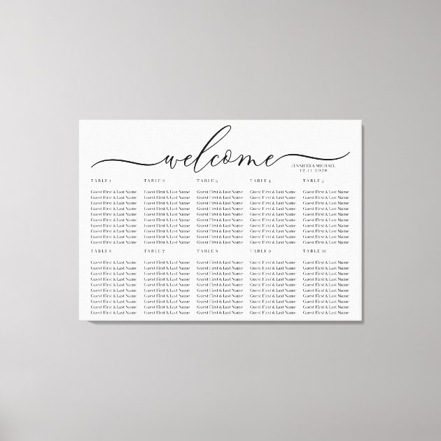 White Wedding Welcome Seating Table Numbers Canvas Print