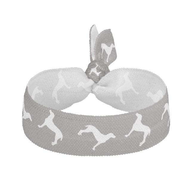 White Weimaraner Silhouettes On Grey Hair Tie (Front)