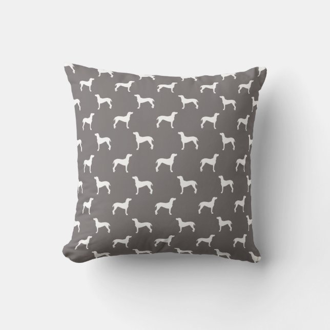 White Weimaraner Silhouettes On Grey Throw Pillow (Front)
