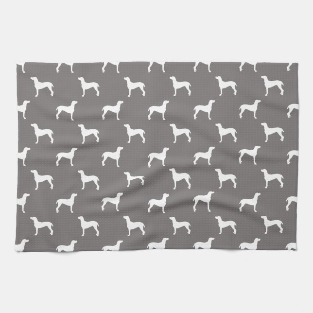 White Weimaraner Silhouettes On Grey Towel (Horizontal)