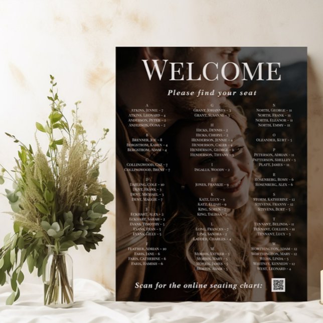 White Welcome Photo Wedding Seating Chart QR Code Foam Board (Creator Uploaded)