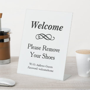 White Welcome Remove Shoes WiFi Pedestal Sign