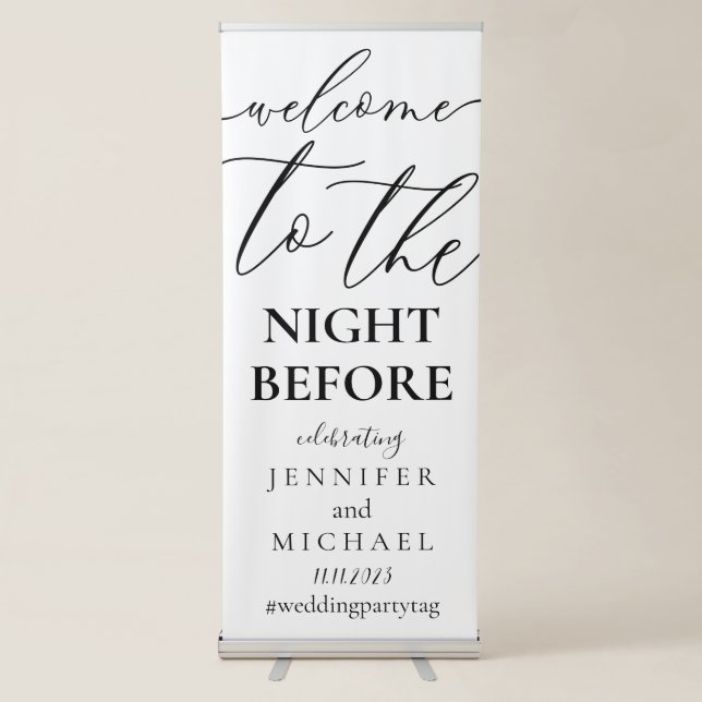 White Welcome to the wedding rehearsal dinner Retractable Banner (Front)