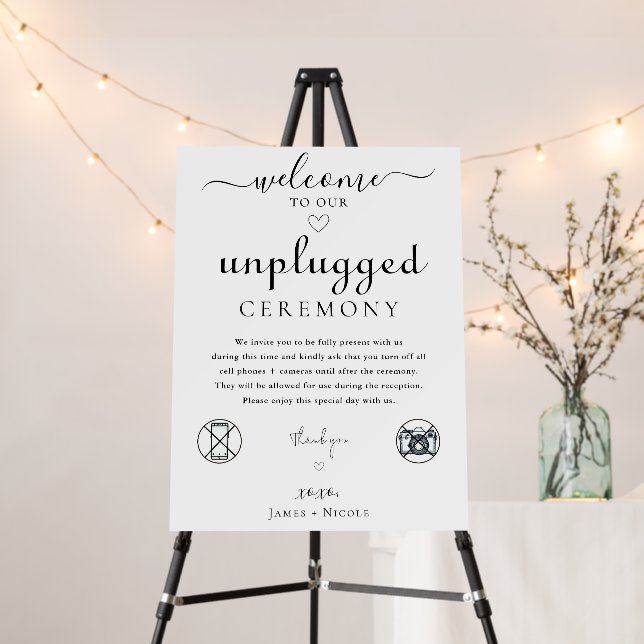 White Welcome Unplugged Wedding Ceremony Sign (In Situ (Stand))