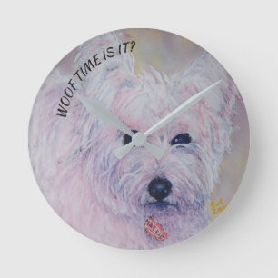 WHITE WEST HIGHLAND TERRIER ROUND CLOCK