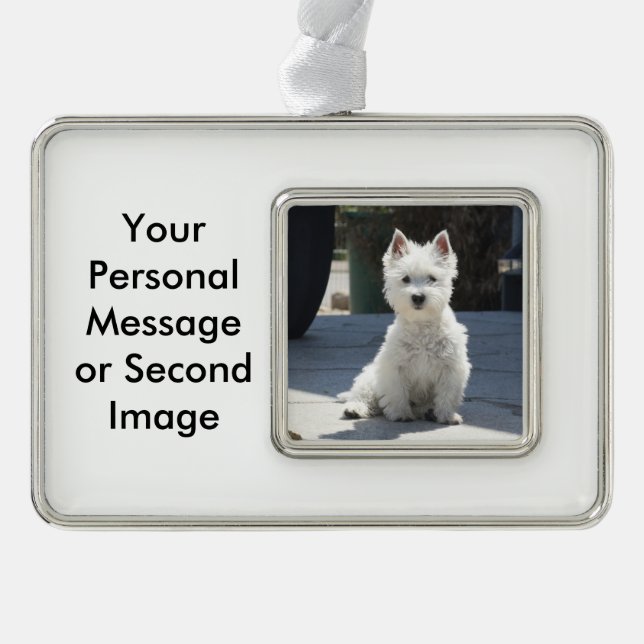 White West Highland Terrier Sitting on Sidewalk Ornament (Front)