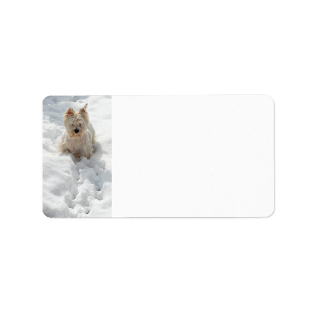 White Westie Dog in Snow Address Label (Front)