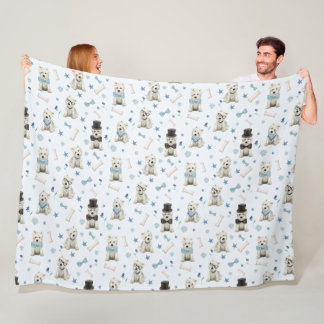 White Westie with Accessories Whimsical Fleece Blanket