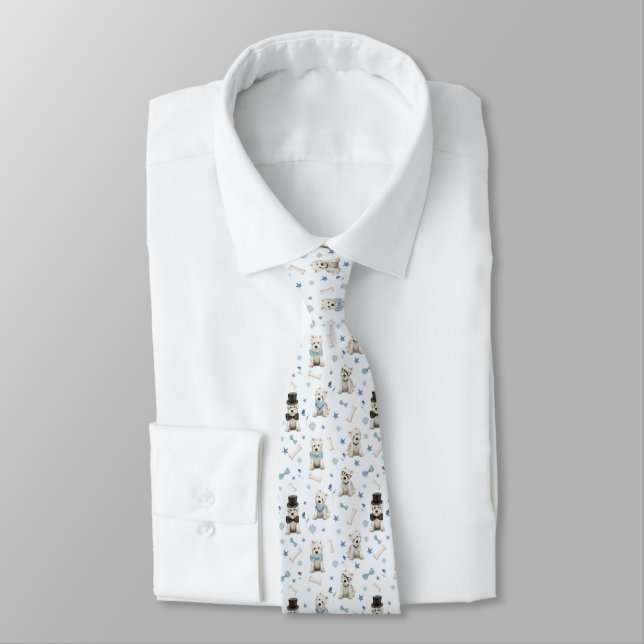 White Westie with Accessories Whimsical Neck Tie (Tied)