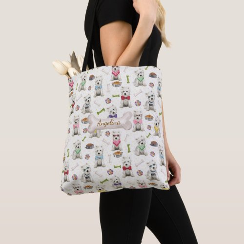 White Westies with Accessories Personalized Tote Bag