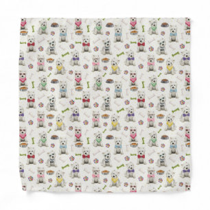 White Westies with Accessories Whimsical Bandana