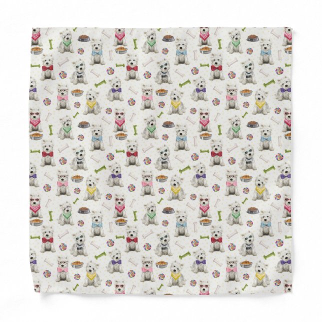 White Westies with Accessories Whimsical Bandana (Front)