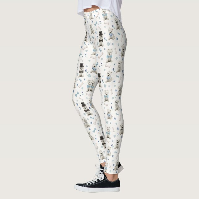 White Westies with Accessories Whimsical Leggings (Left)