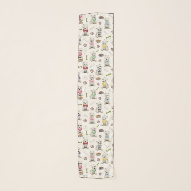 White Westies with Accessories Whimsical Scarf (Front)