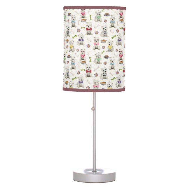 White Westies with Accessories Whimsical  Table Lamp (Front)