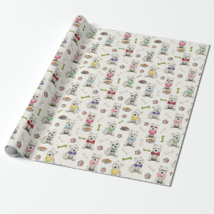 White Westies with Accessories Whimsical Wrapping Paper