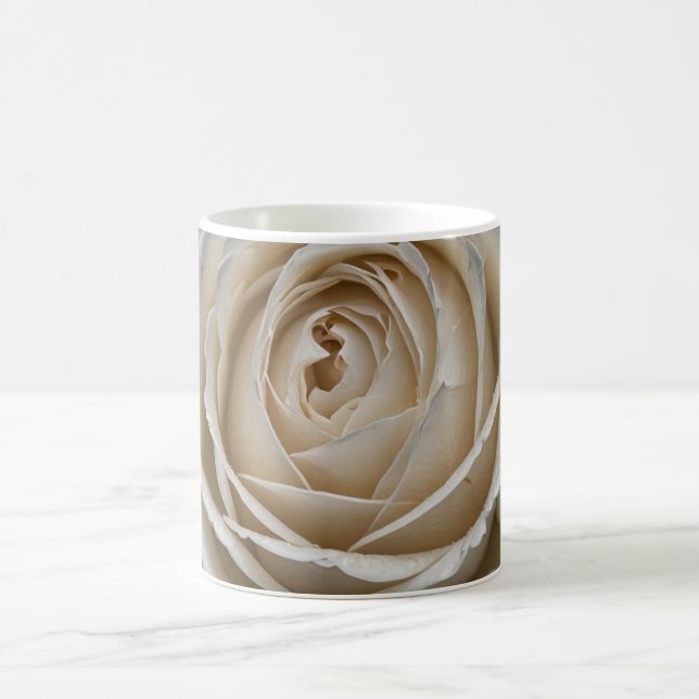 White wet rose close up design coffee mug (Center)
