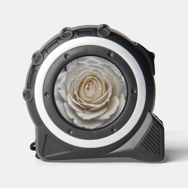 White wet rose close up design tape measure (Front)