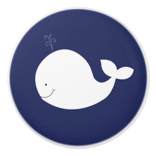 White Whale Navy Blue Nautical Ocean Theme Ceramic Knob