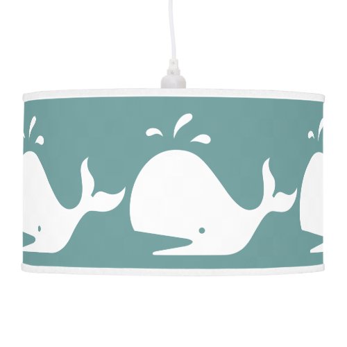 White WHALE on blue background Hanging Lamp