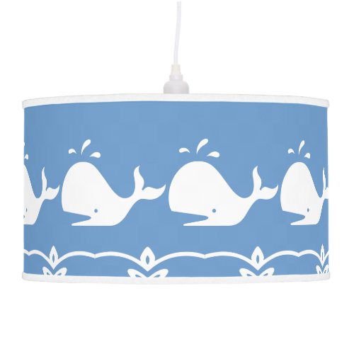 White WHALE on blue background Hanging Lamp
