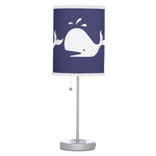White WHALE on blue background Table Lamp