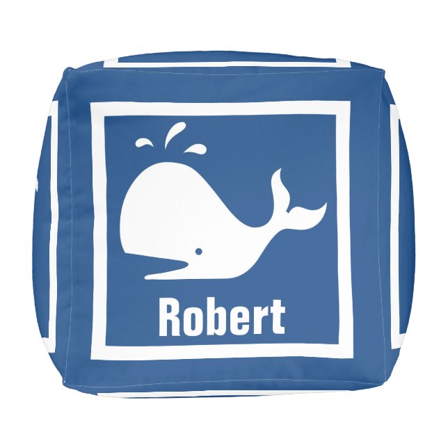 White WHALE on  blue: personalize with name Pouf (Top)