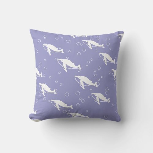 white whale  on  blue purple pillow