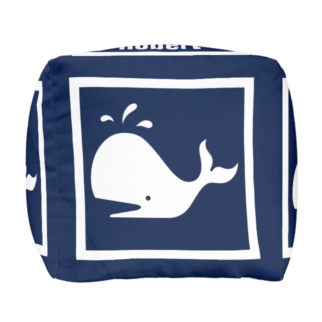 White WHALE on dark blue: personalize with name Pouf (Front)