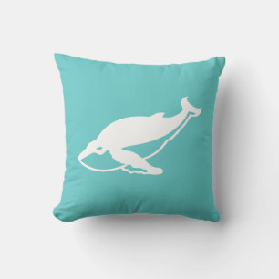 white whale  on teal blue pillow