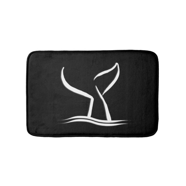 White Whale Tail on Black Bathroom Mat (Front)