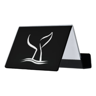 White Whale Tail on Black Desk Business Card Holder