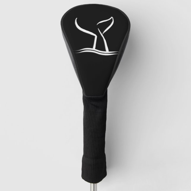 White Whale Tail on Black Golf Head Cover (Front)