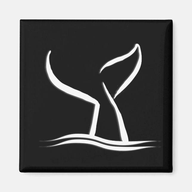 White Whale Tail on Black Magnet (Front)