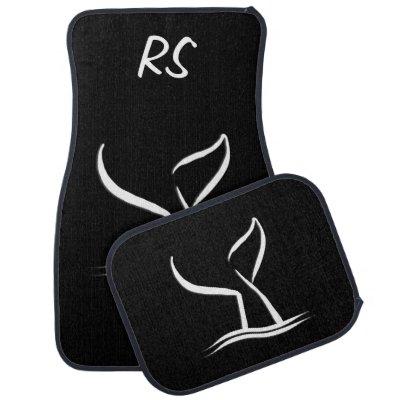 White Whale Tail on Black Monogrammed Car Mat