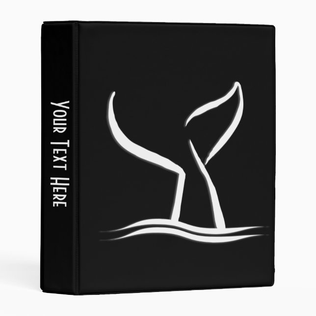 White Whale Tail on Black Personalized Mini Binder (Front/Spine)