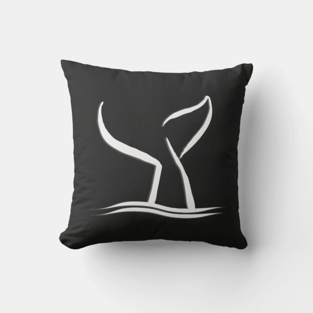 White Whale Tail on Black Throw Pillow (Front)