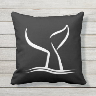 White Whale Tail on Black Throw Pillow