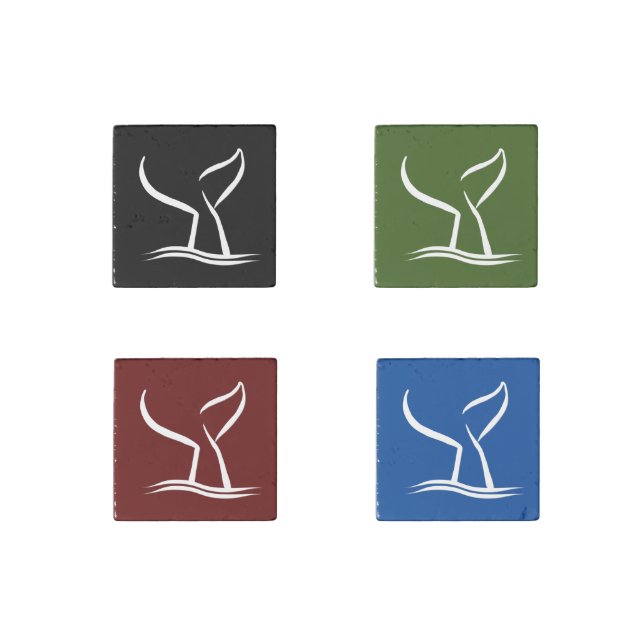 White Whale Tail on Dark Colors Stone Magnet (Front)