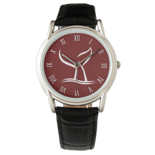 White Whale Tail on Red White Roman Numerals Watch (Front)