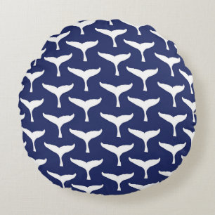 White Whale Tail Sea Animal Blue Ocean Marine Round Pillow