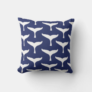 White Whale Tail Sea Animal Blue Ocean Marine Throw Pillow